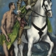 Saint Martin and the Beggar (El Greco), a painting by the Greek mannerist painter El Greco, painted c. 1597–1599 - a man on a horse looking down at a man covered in leaves.