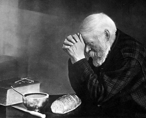 Grace is a photograph by Eric Enstrom. It depicts an elderly man (named Charles Wilden) with hands folded, saying a prayer over a table with a simple meal.